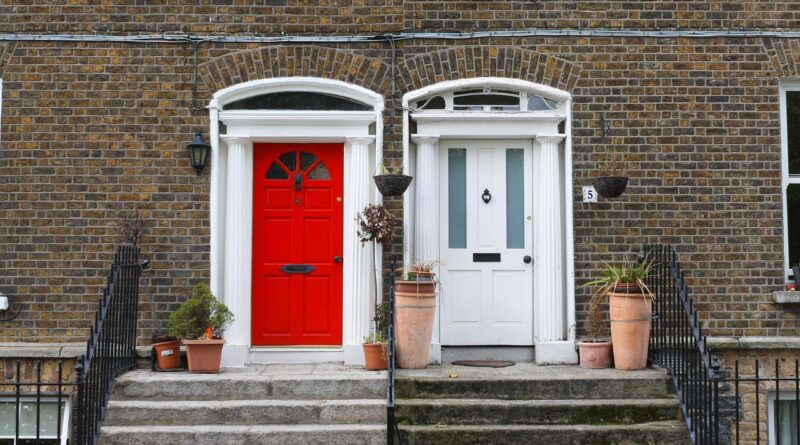 dublin, home, house, ireland, europe, architecture, building, bricks, door, white, red, white and red, red and white, old, georgian front door, front door, georgian door, stairs, brown door, door, door, door, door, door, front door, front door, front door