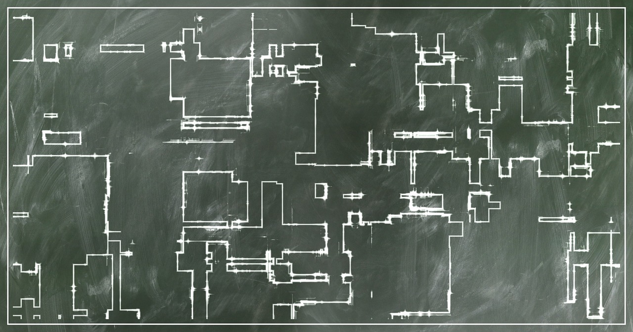 board, sketch, floor plan, building, escape route, chalk, floor plan, floor plan, floor plan, floor plan, floor plan