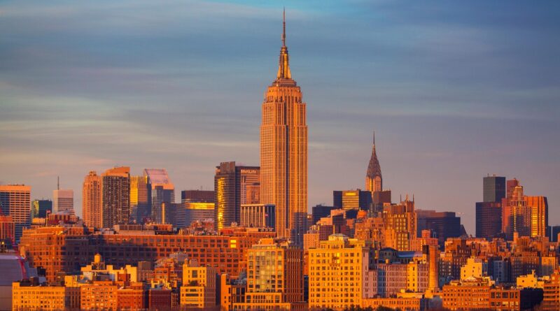 empire state building, hudson, sunset, new york, ny, manhattan, nature, united states