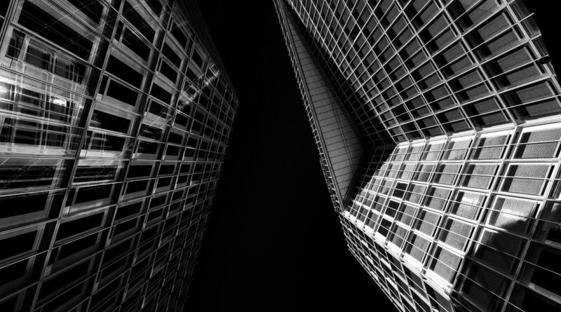 skyscraper, building, facade, window, glass facade, office building, hamburg, architecture, cityscape, modern, glass, perspective, reflection, black-and-white, monochrome, bottom view, building, building, building, building, building, office building, architecture, architecture