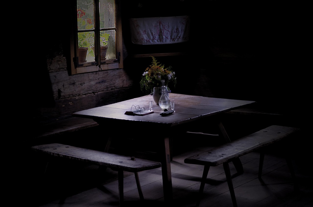 table, chair, contemporary, furniture, indoors, room, seat, wood, lamp, window, light, dark, house, shadow, architecture, building, home, design, housing, black home, black house, black wood, black building, black window, black room, black table, black lamp
