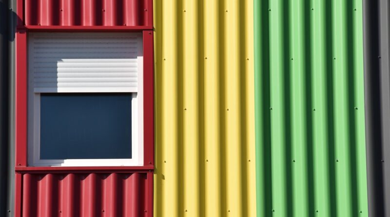 window, color, industrial, building, red, yellow green, facade, modern, design, steel