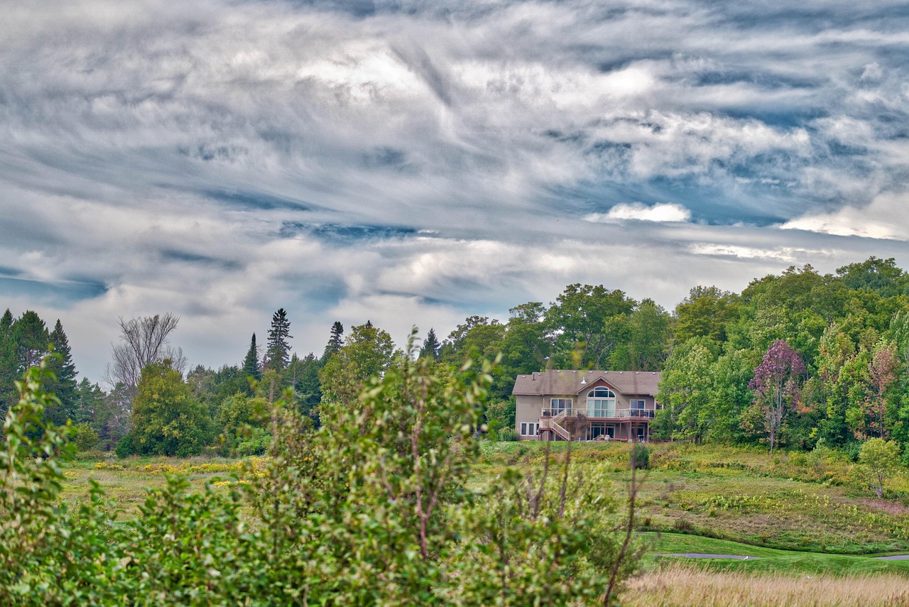 luxury home, farm house, gorgeous sky, green trees, cottage, nature, tree, house, home, countryside, landscape, greens, green, trees, grass, architecture
