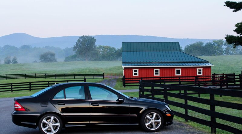 automobile, car, barn, farm, ranch, parked car, black car, vehicle, rural, countryside, car wallpapers, fence, demarcation