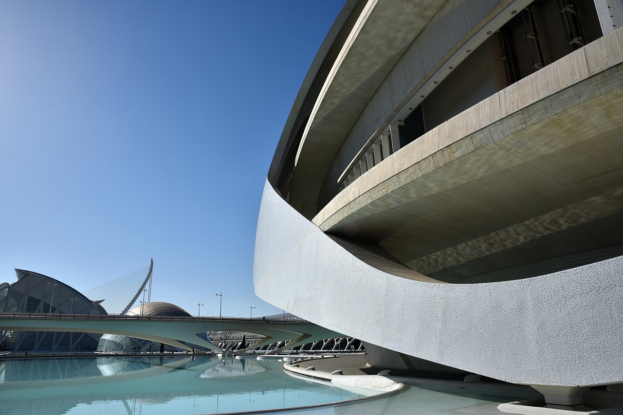 vehicle, modern, architecture, travel, water, europe, attraction, famous, city, spain, valencia, building, nature, cityscape, skyline, style, european