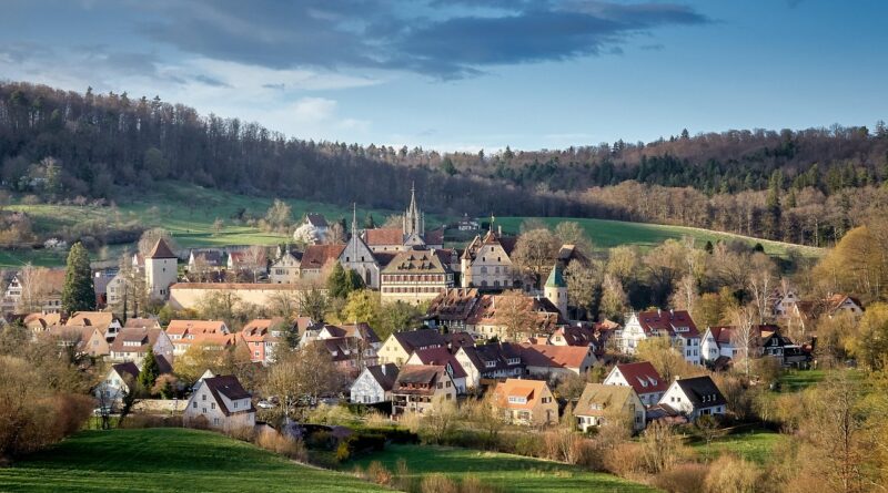 monastery, nature, religion, church, forest, town, houses