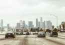 highway, cars, traffic, vehicles, towers, buildings, nature, skyscrapers, los angeles, downtown, center, freeway, office center, city, megalopolis, business centre, architecture, office, high-rise, multistory building, motion, road, asphalt, street, transport, sky, panorama