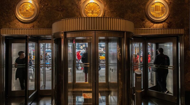 entrace, rotating door, building, empire state building, new york, usa, input, output, manhattan, art déco