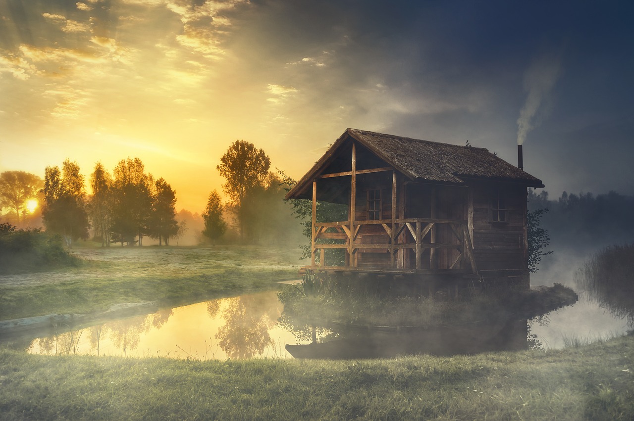 Cottage layout plans that make small homes feel practical and flexible image cabin, lake, sunrise, landscape, cottage, cozy, nature, fog, foggy, morning mist
