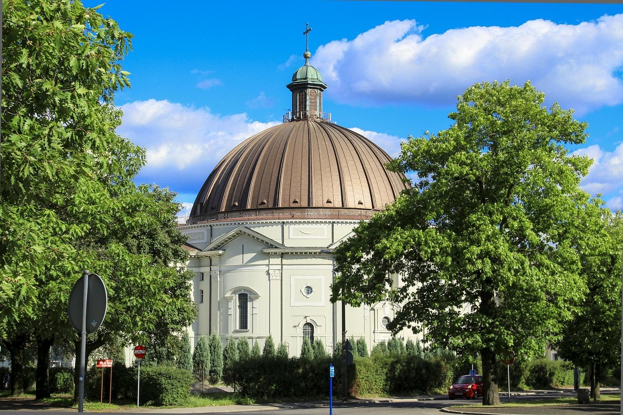 basilica, bydgoszcz, church, poland, architecture, building, landmark, city, historic, architecture design, structure, tourism, design, old, aged, green city, green building, green church, green old