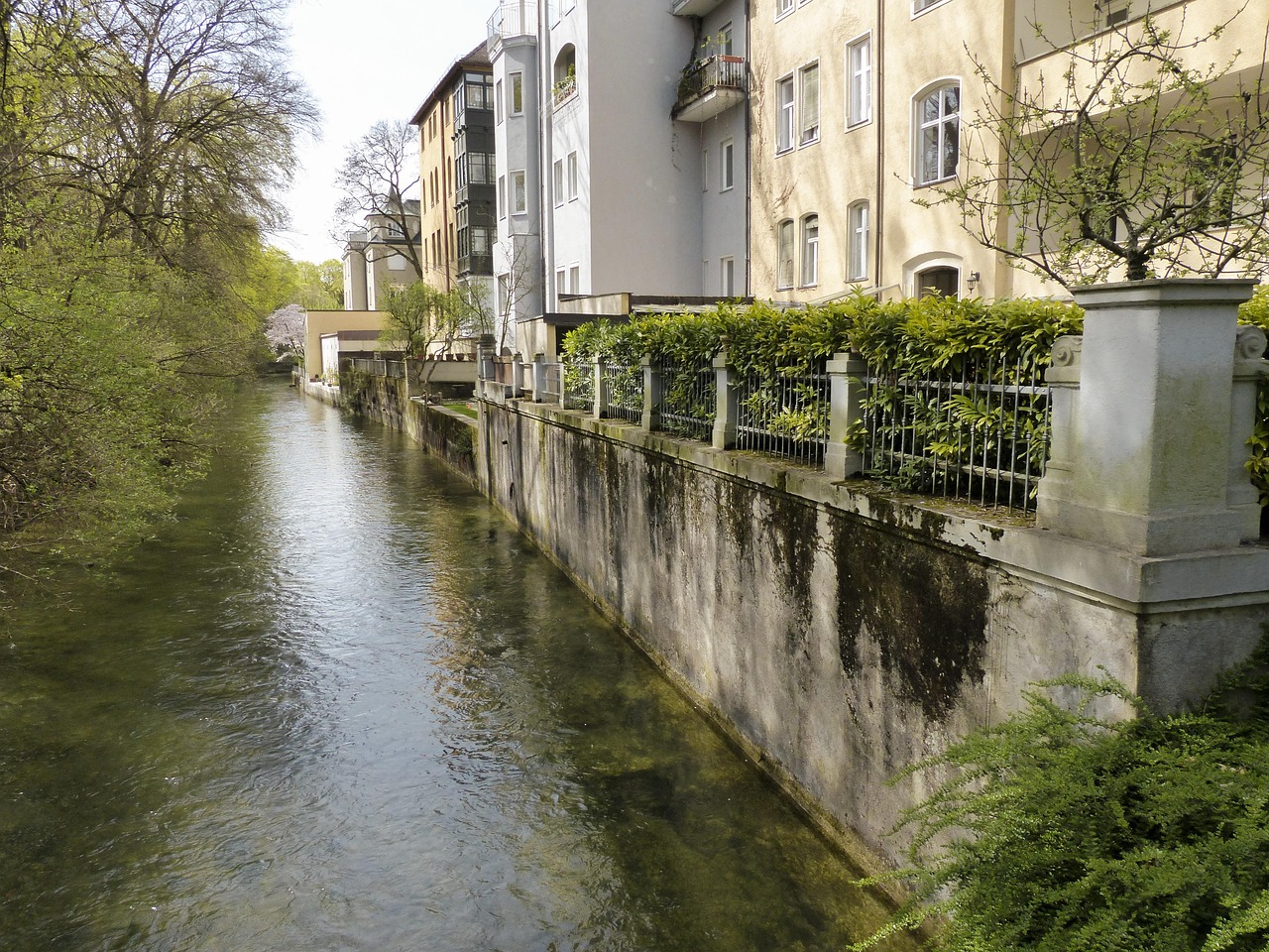 buildings, houses, retaining wall, architecture, structure, living, life style, creek, water, flowing, landscape, munich, germany, bavaria, city, nature, retaining wall, retaining wall, retaining wall, retaining wall, retaining wall