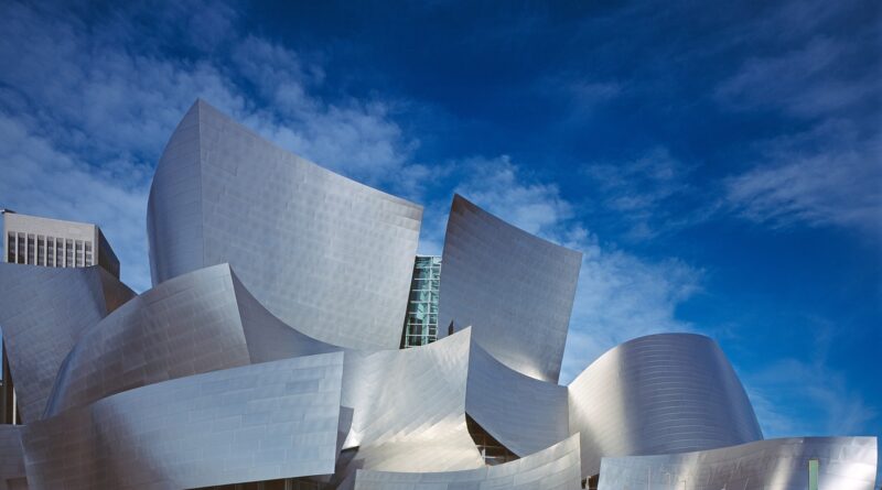 walt disney center, nature, concert hall, architecture, hall, buildings, modern, modern building, modern architecture, facade, edifice, landmark, design, california, los angeles, usa, america, united states, frank gehry, sky, modern roof