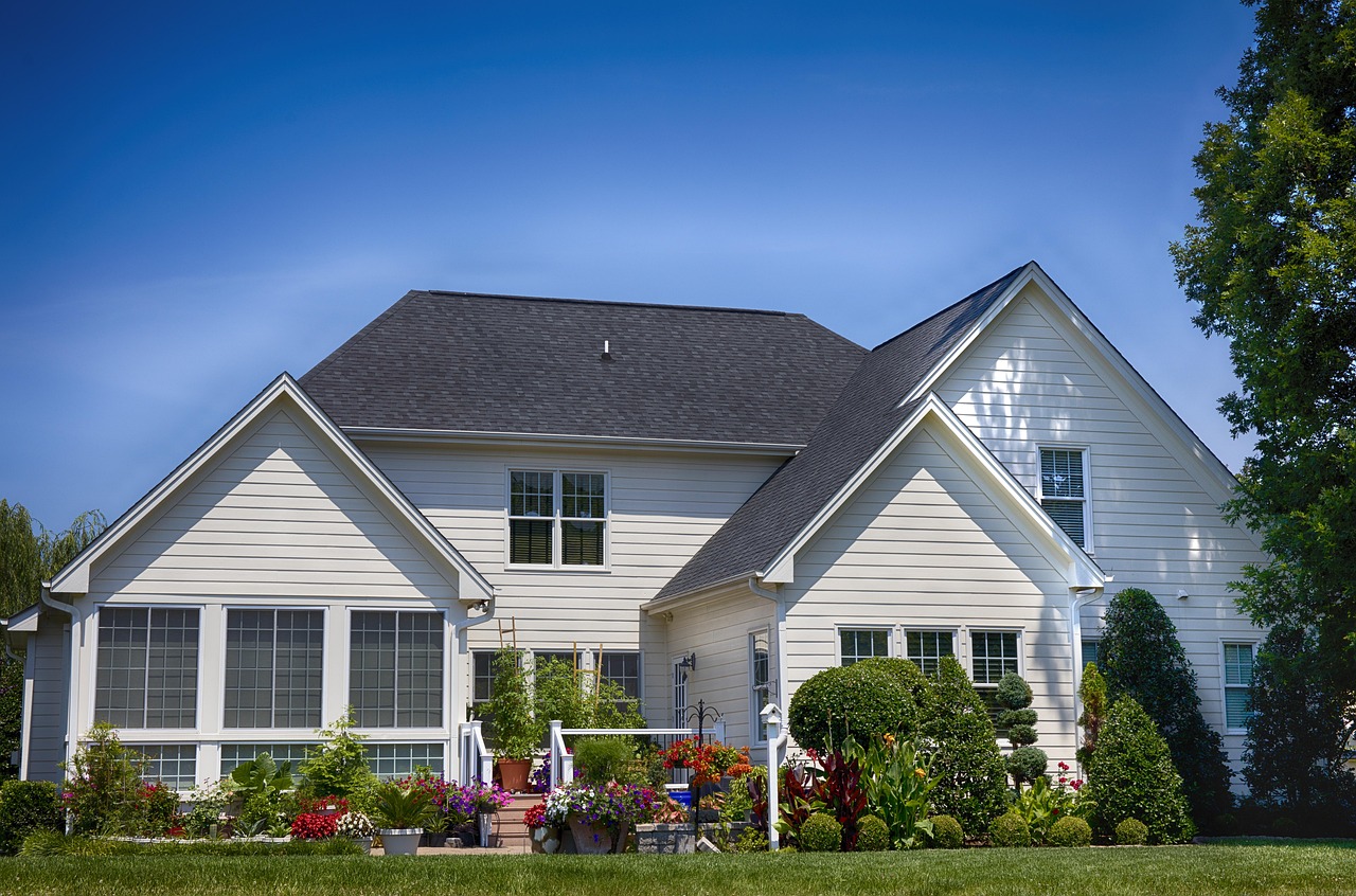 house, backyard, home, yard, garden, architecture, grass, nature, property, estate, building, residence, lawn, green, summer, residential, house exterior, blue home, blue house, blue building, blue grass, blue summer, blue garden, blue gardening