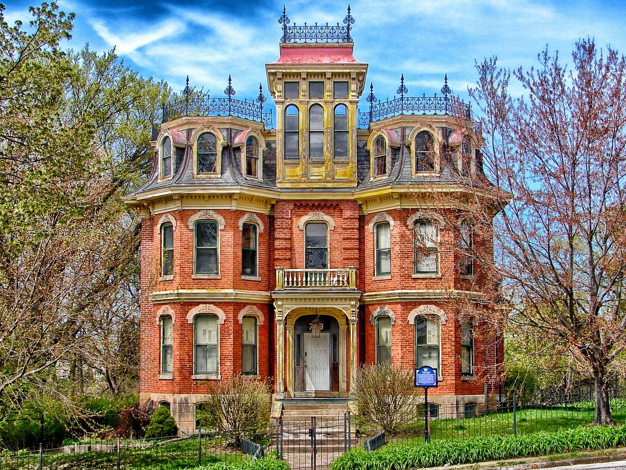 davenport, iowa, house, mansion, estate, home, building, architecture, sky, clouds, nature, trees, outside, hdr