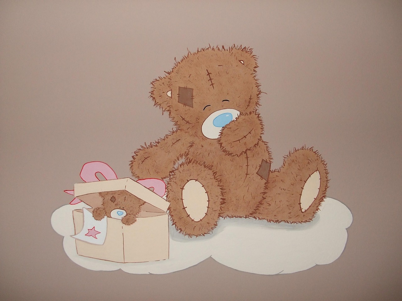 wall painting, plush teddy bear, maci, wall decoration, maci, maci, maci, maci, maci