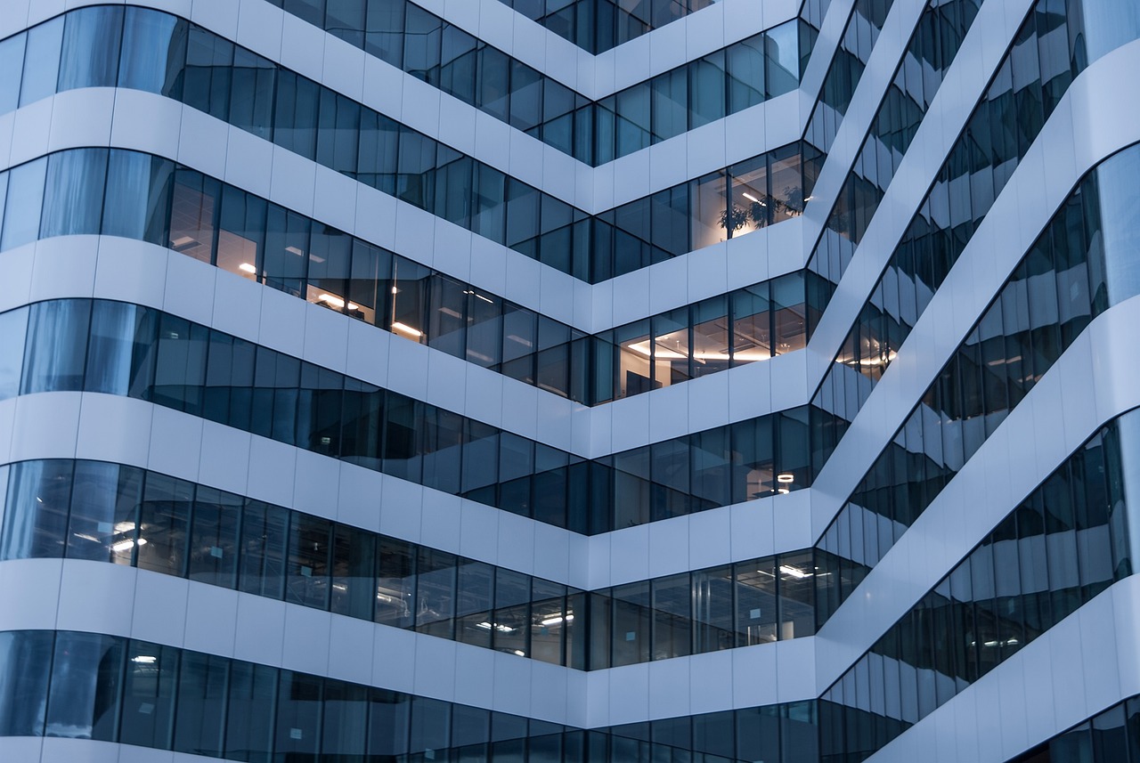 office building, business, sky, reflection, architecture, office center, nature, city, glass, window, office, structure, modern building, light, high building, multi-storey building