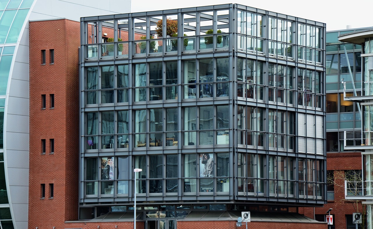 architecture, building, modern, facade, glass, window, dusseldorf, template